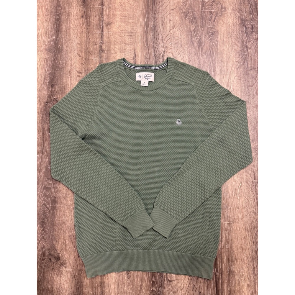 Original Penguin Mens Sage Green Waffle Knit Crew Neck Sweater Size M
